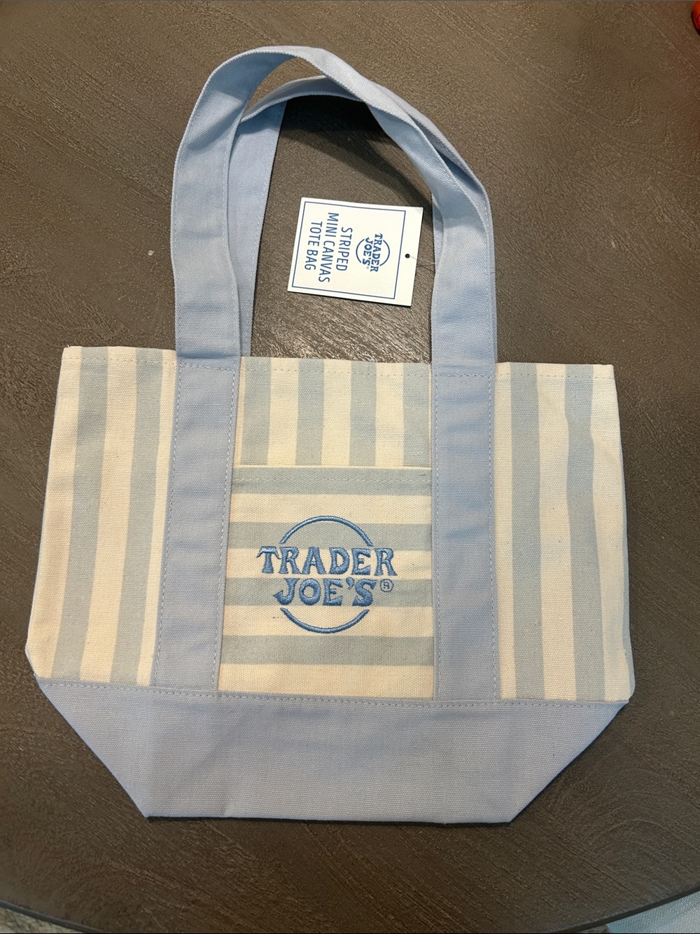 Trader Joe's Blue & Cream Striped Tote Bag NWT